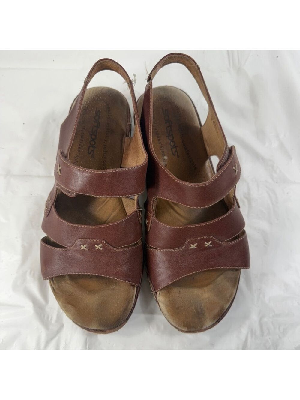 Comfortiva softspots Sandals Brown Stitch Adjustable Straps Sz 7WW